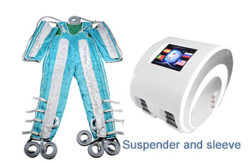 Pressotherapy machine with suspender and sleeve